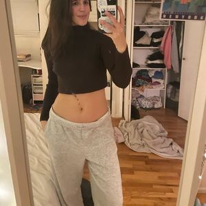 The cutest little brown ribbed turtle neck- can be worn either cropped or long!